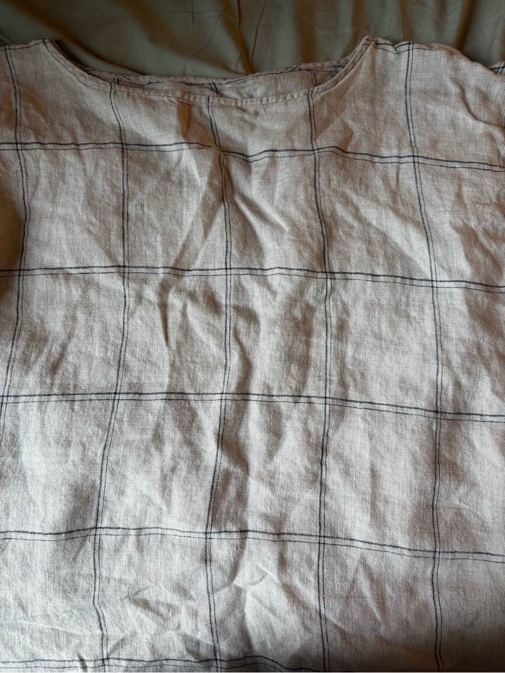 Eileen Fisher Womens Rustic Organic Linen Windowpane Bateau Neck Box Top Size L - Picture 9 of 12